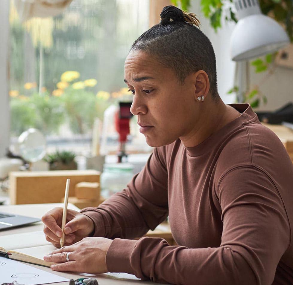 female working in home office